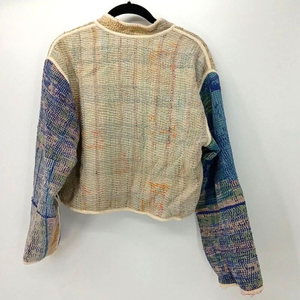 Reversible Kantha Quilted Patchwork Cropped Jacket Handmade Boho Wearable Art - Picture 4 of 14
